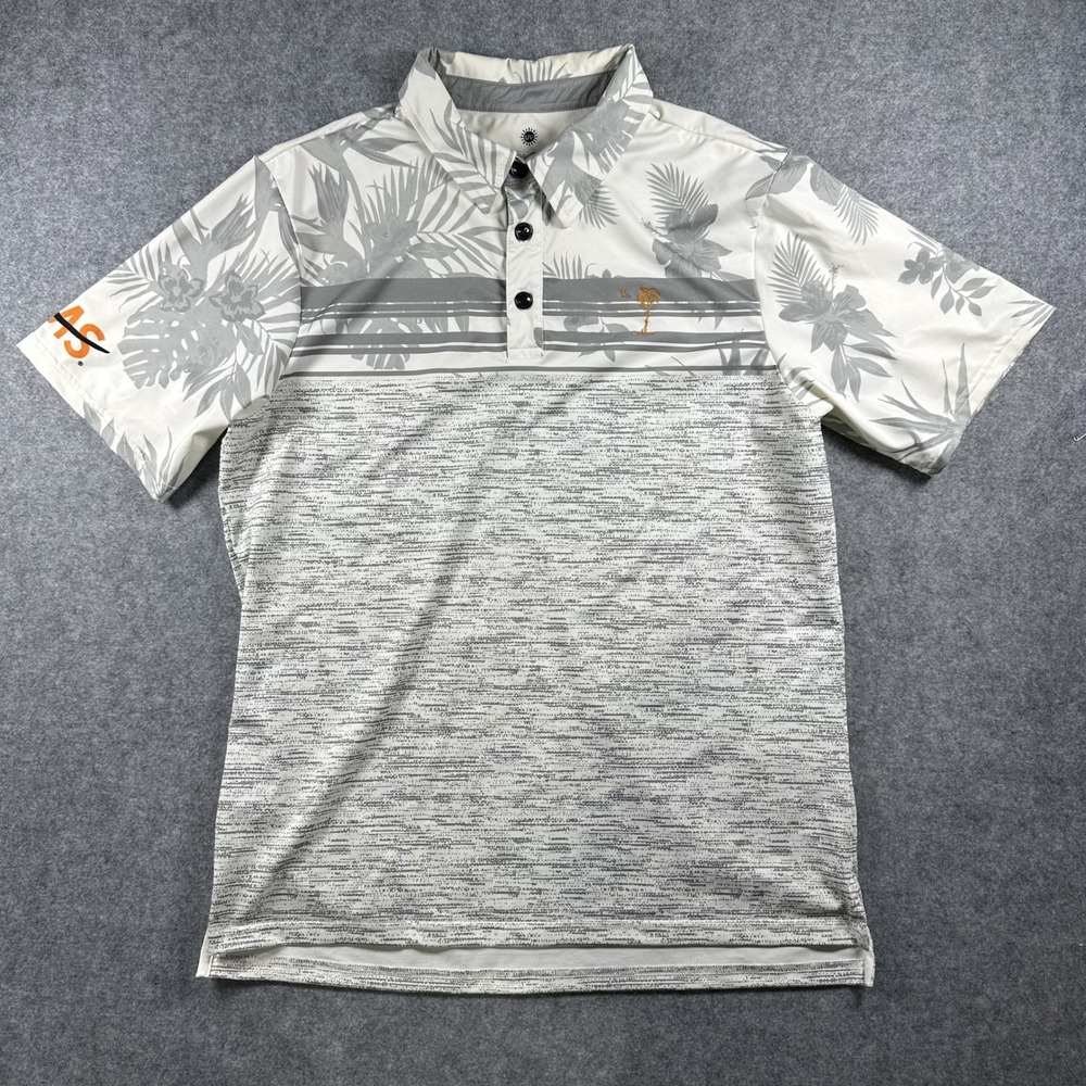 Sunday Crew UPF 50+ Melanoma Awareness Polo XL White Gray Tropical Performance